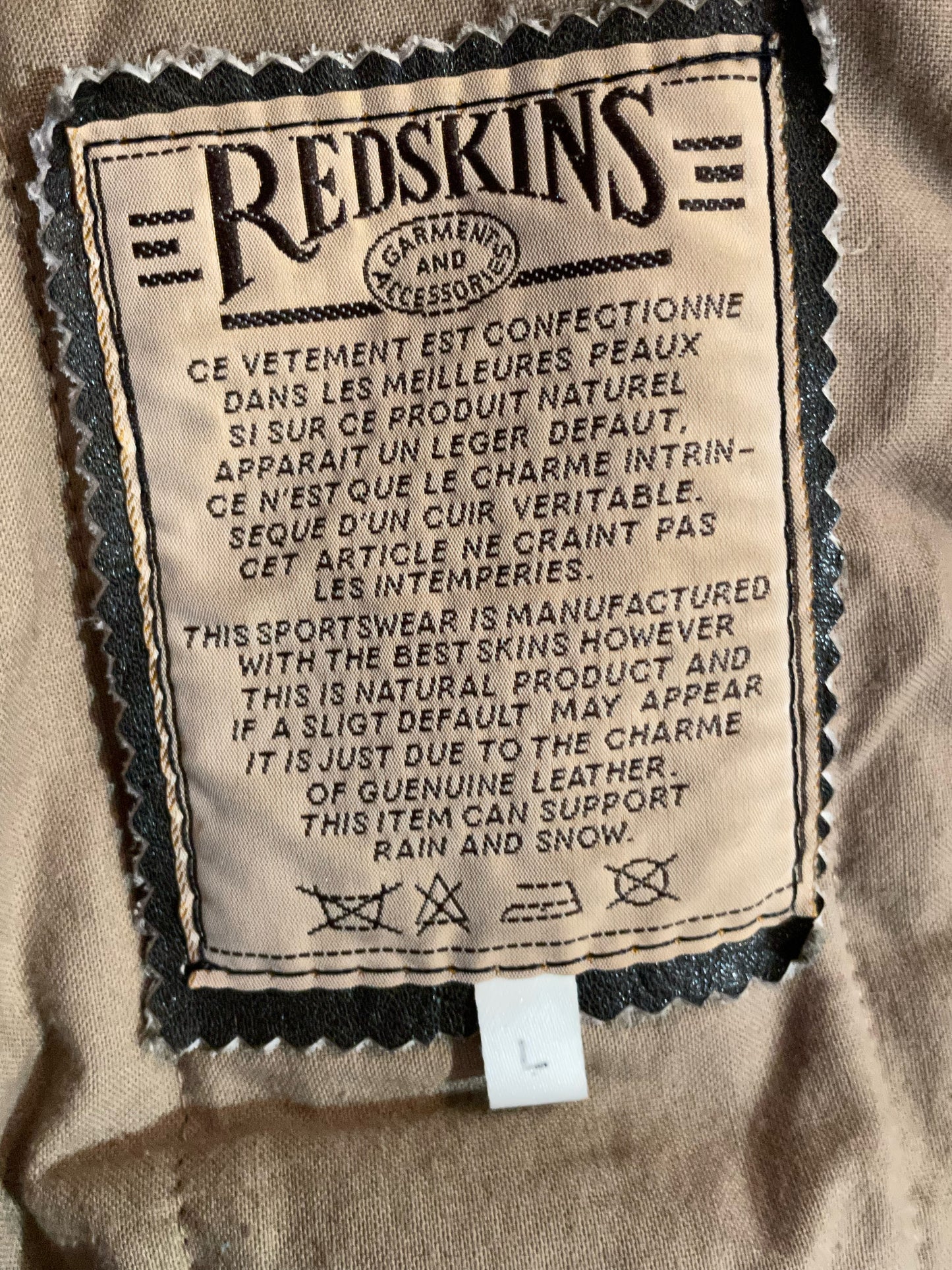 REDSKINS BROWN LEATHER VARSITY JACKET SZ: L