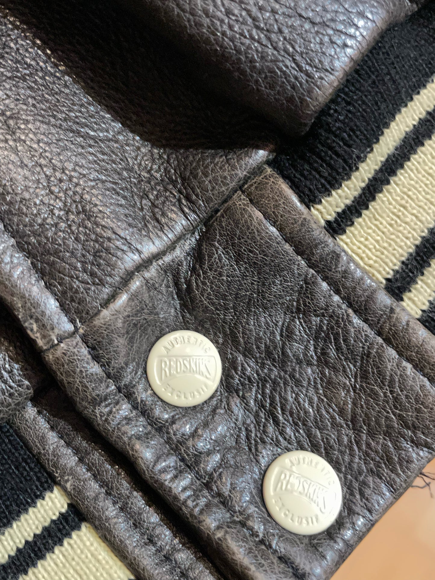 REDSKINS BROWN LEATHER VARSITY JACKET SZ: L