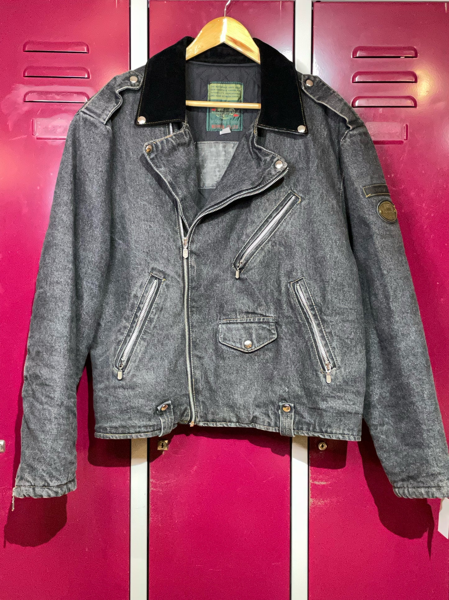 VINTAGE 90S WEIPPER BIKER PERFECTO DENIM JACKET SZ: L
