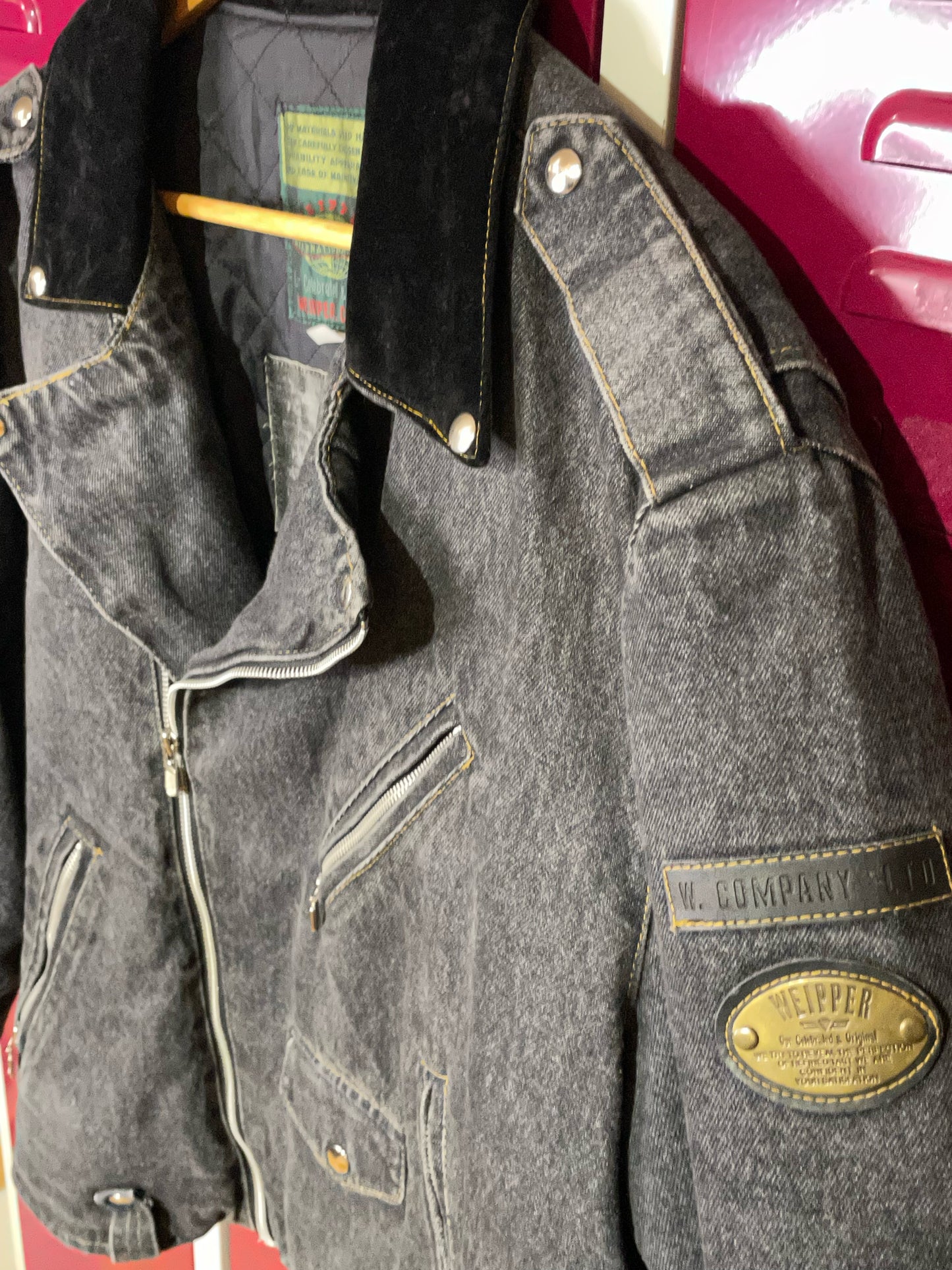 VINTAGE 90S WEIPPER BIKER PERFECTO DENIM JACKET SZ: L