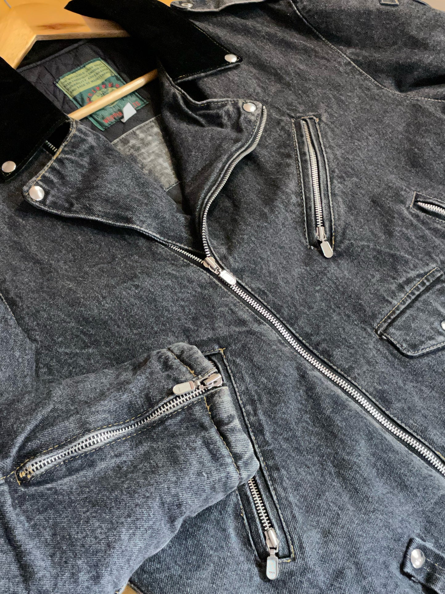 VINTAGE 90S WEIPPER BIKER PERFECTO DENIM JACKET SZ: L