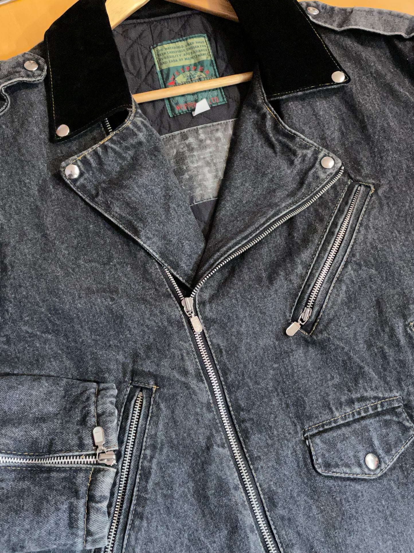 VINTAGE 90S WEIPPER BIKER PERFECTO DENIM JACKET SZ: L