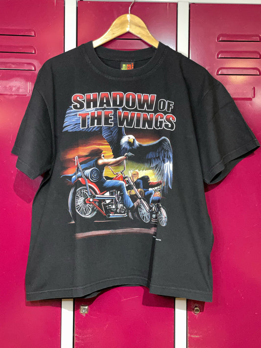 "WOMEN" SHADOW OF THE WINGS BIKER MOTOR CYCLES T-SHIRT  SZ: L