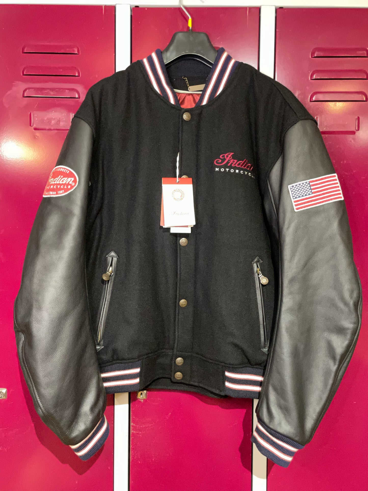 "DS" INDIAN MOTORCYCLE WOOL & LEATHER VARSITY JACKET SZ: M