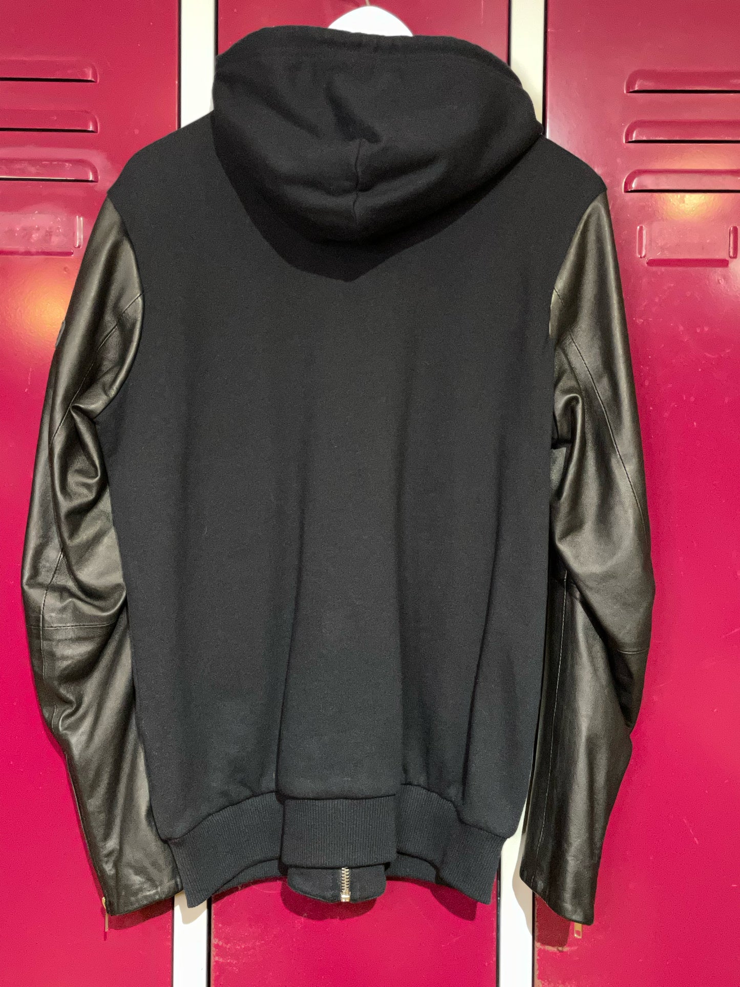 DIESEL LEATHER SLEEVES HOODIE ZIP UP SZ: S