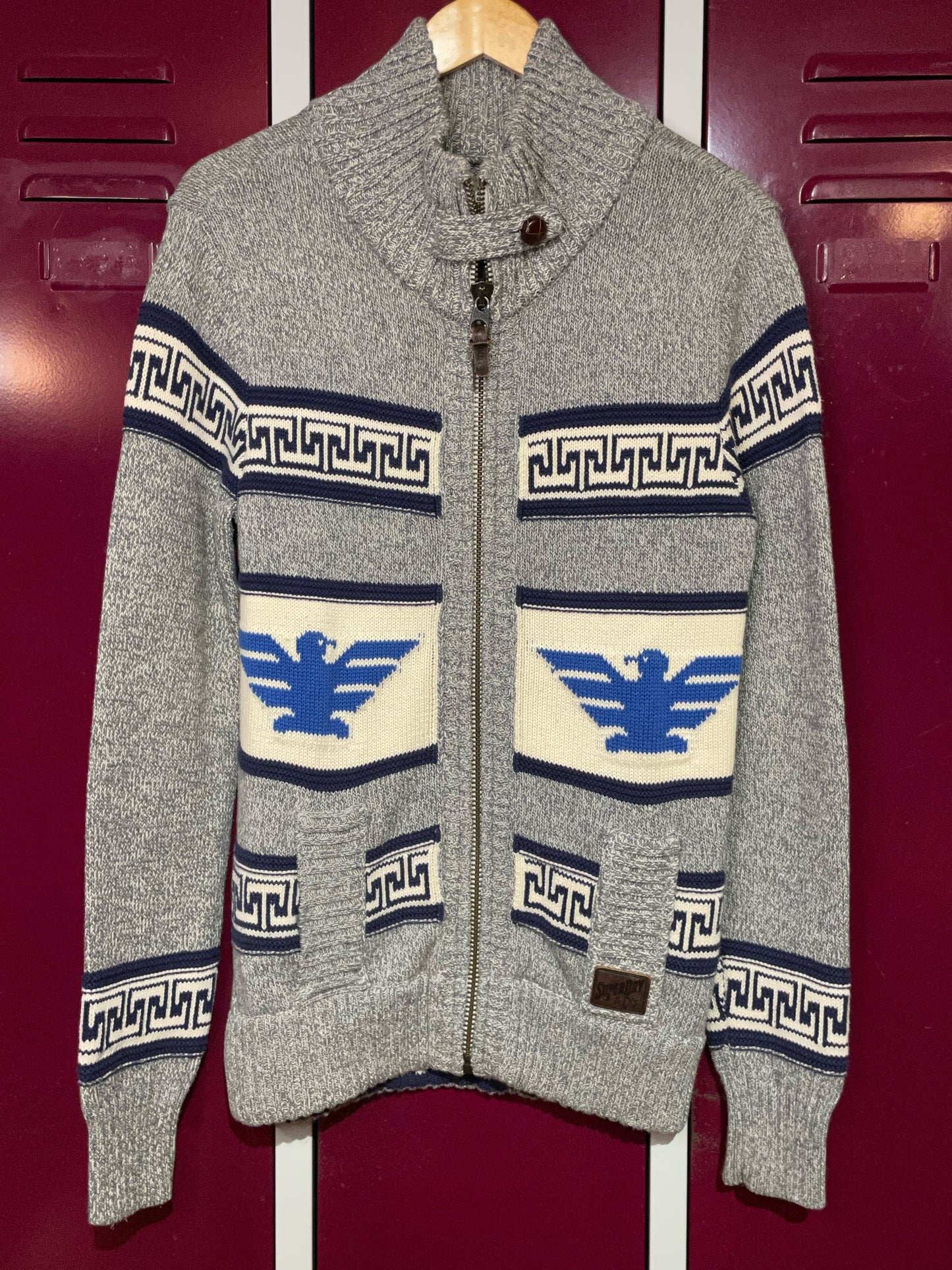 SUPERDRY EAGLE AZTEC NORDIC KNIT CARDIGAN JACKET SZ: M