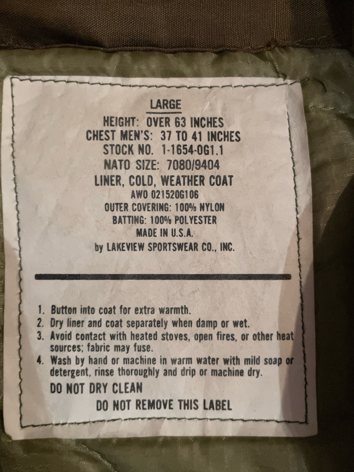 VINTAGE LAKEVIEW SPORTSWEAR MILITARY FIELD JACKET SZ: L