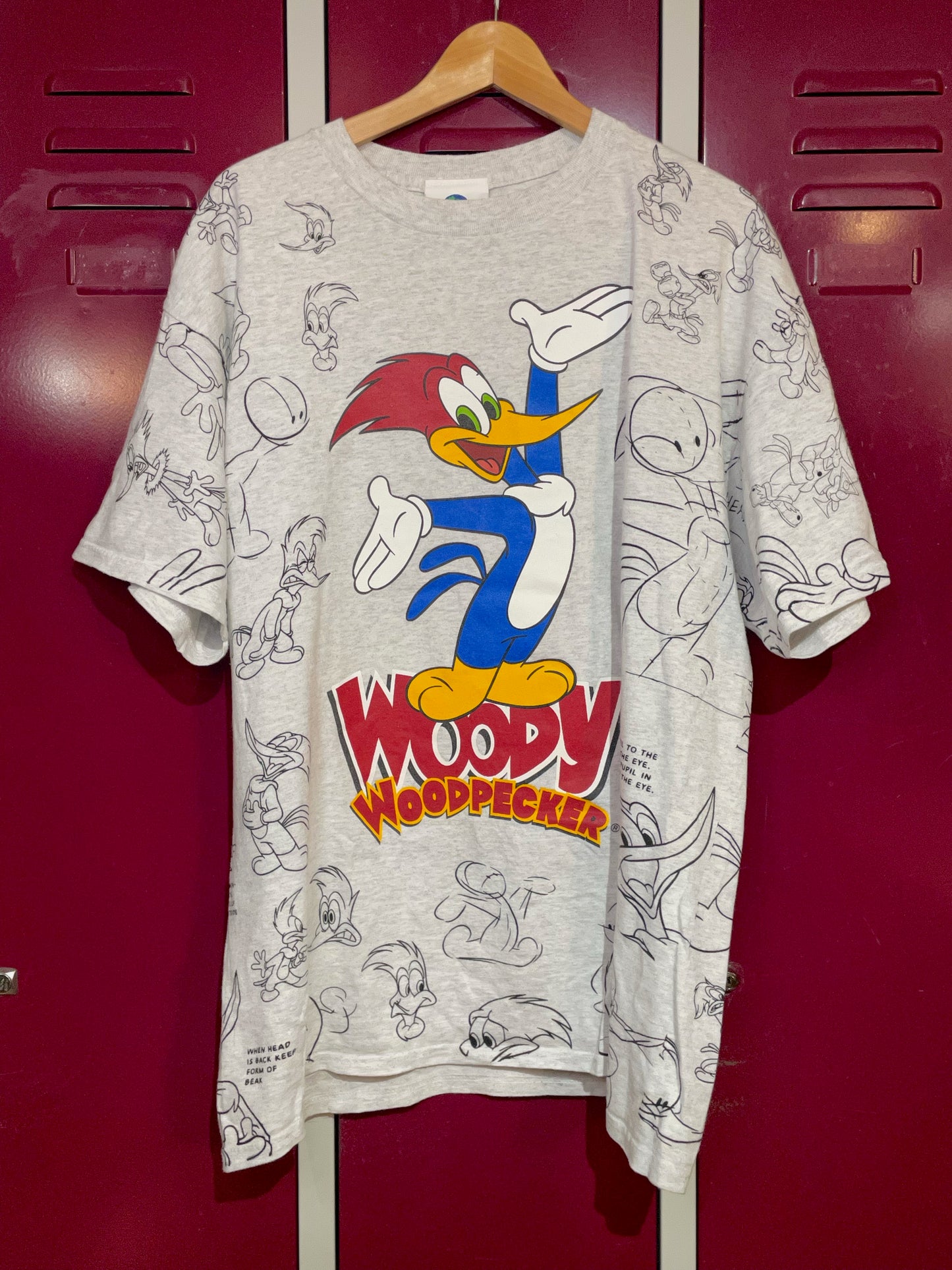 VINTAGE 00s WOODY WOODPECKER ALL OVER PRINT CARTOON T-SHIRT SZ: XL