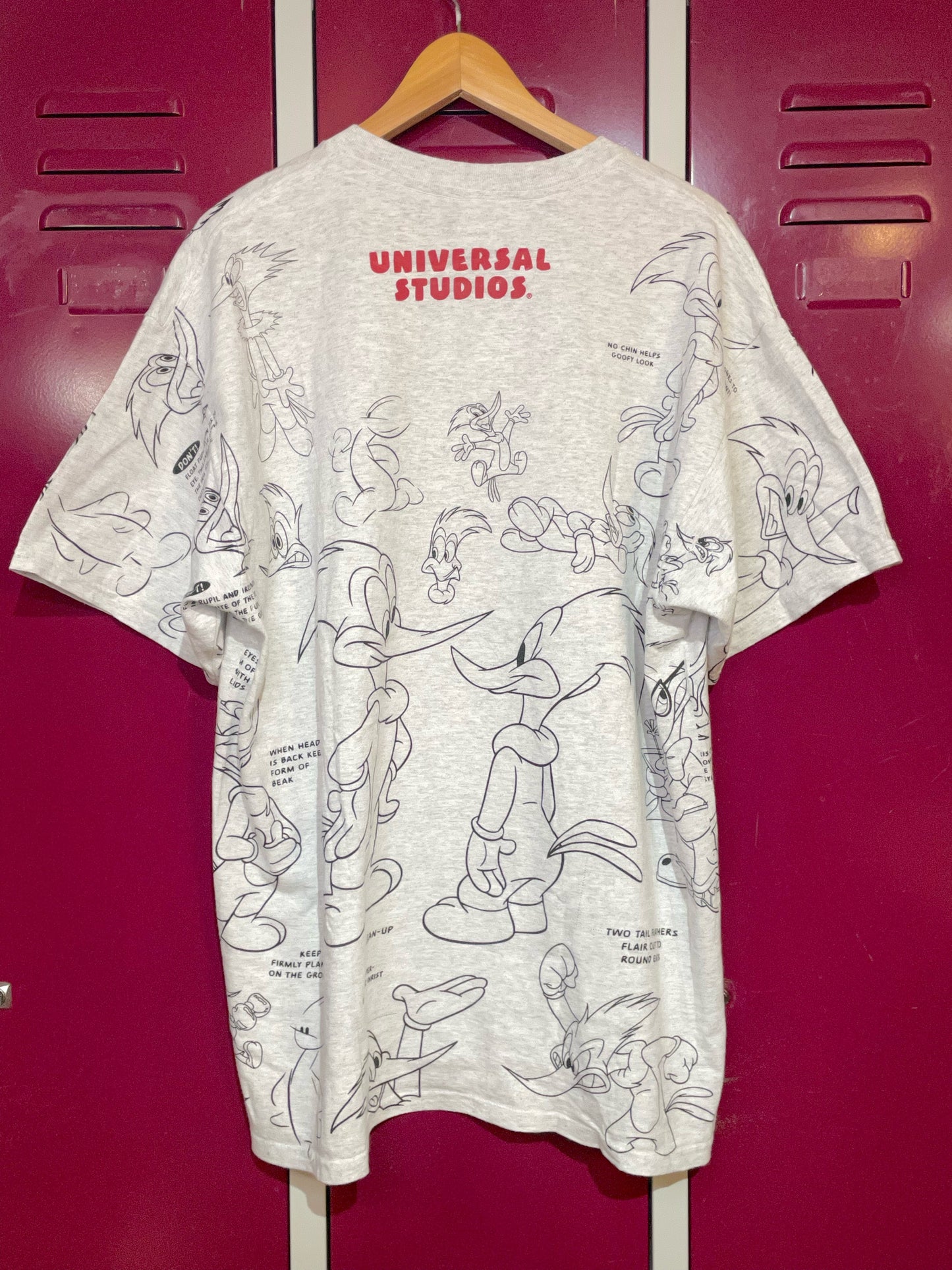 VINTAGE 00s WOODY WOODPECKER ALL OVER PRINT CARTOON T-SHIRT SZ: XL