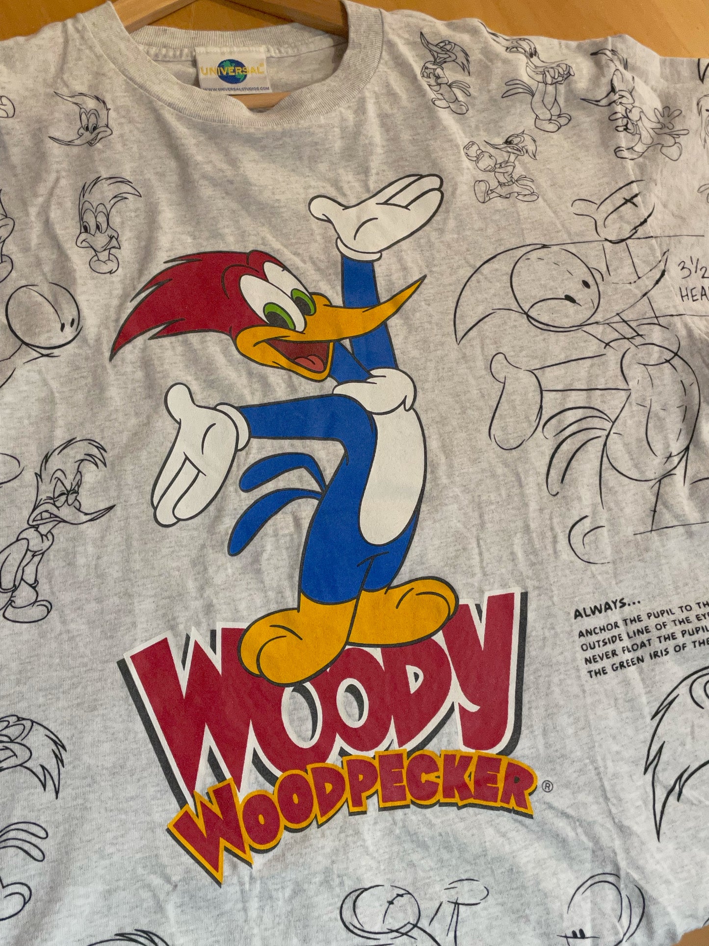 VINTAGE 00s WOODY WOODPECKER ALL OVER PRINT CARTOON T-SHIRT SZ: XL
