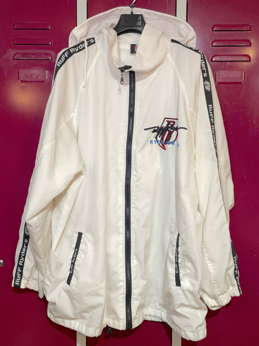 VINTAGE 90s RUFF RYDERS "RYDE OR DIE" RAIN JACKET  SZ: XL