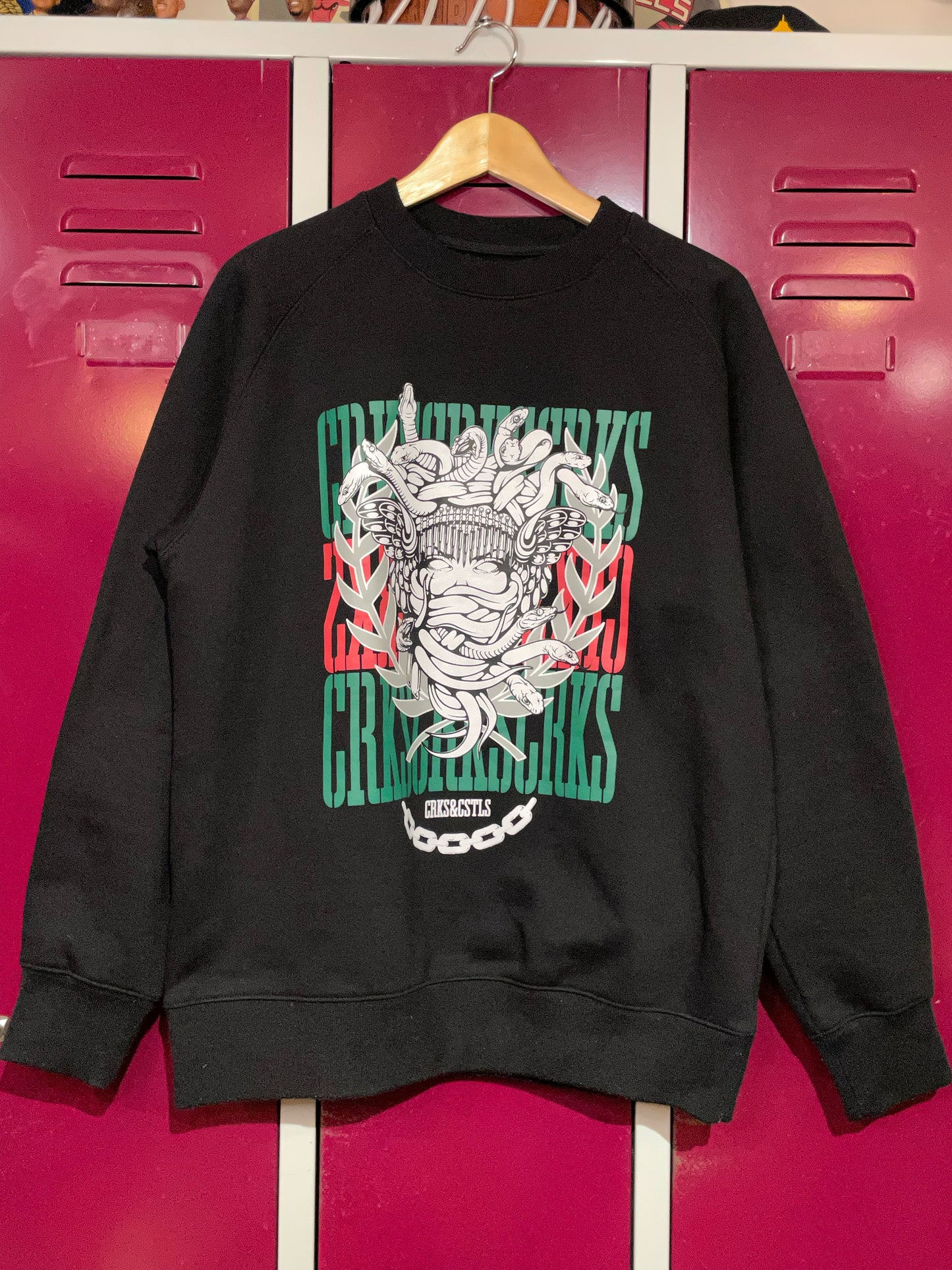CROOKS & CASTLES MEDUSA CLASSIC BLACK CREWNECK SWEATSHIRT SZ: L