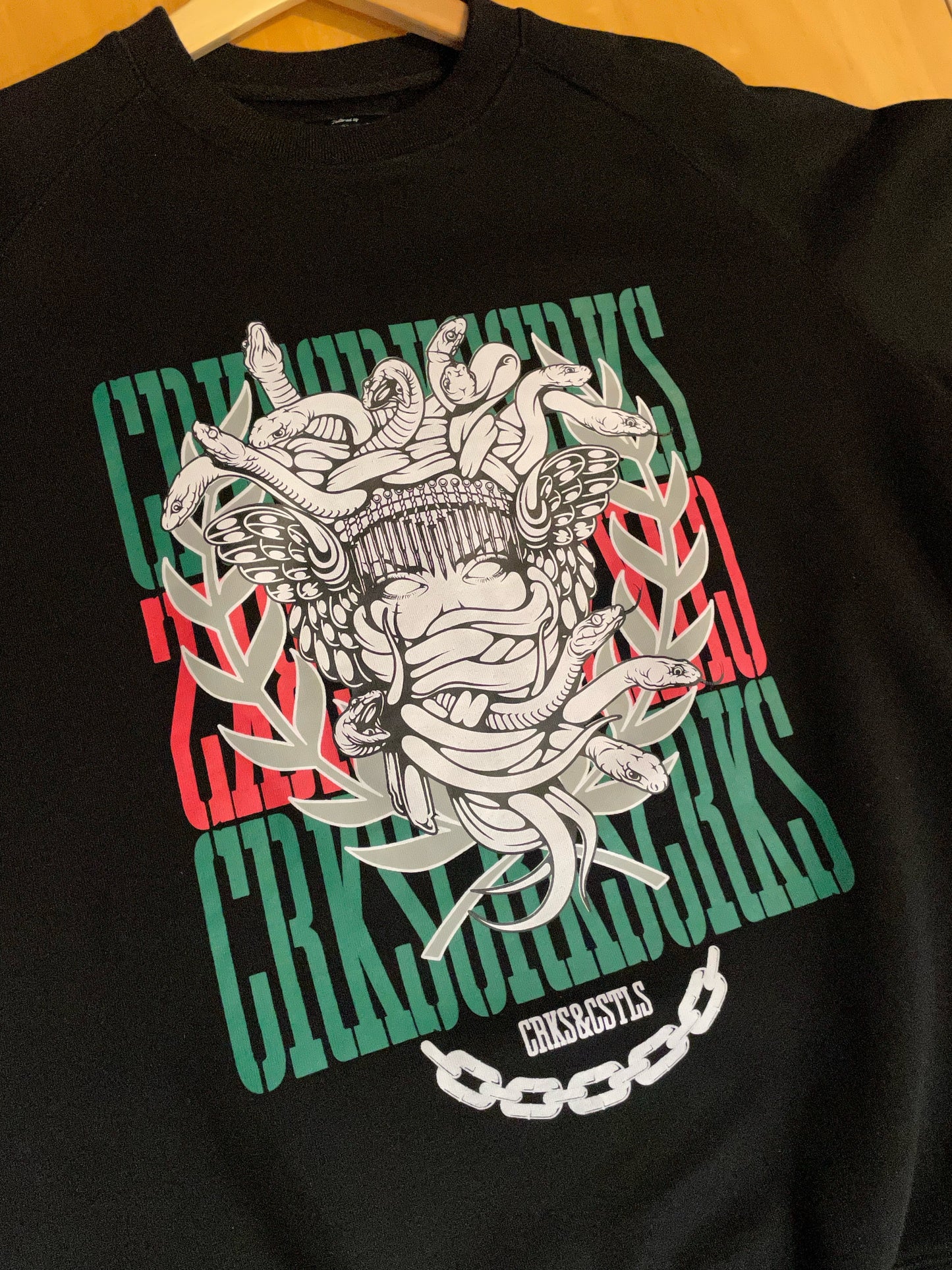 CROOKS & CASTLES MEDUSA CLASSIC BLACK CREWNECK SWEATSHIRT SZ: L