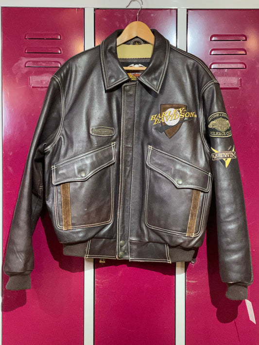 HARLEY DAVIDSON BROWN LEATHER JACKET SZ: L