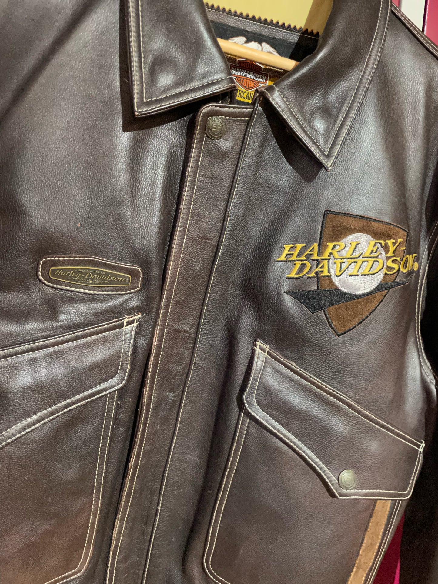 HARLEY DAVIDSON BROWN LEATHER JACKET SZ: L