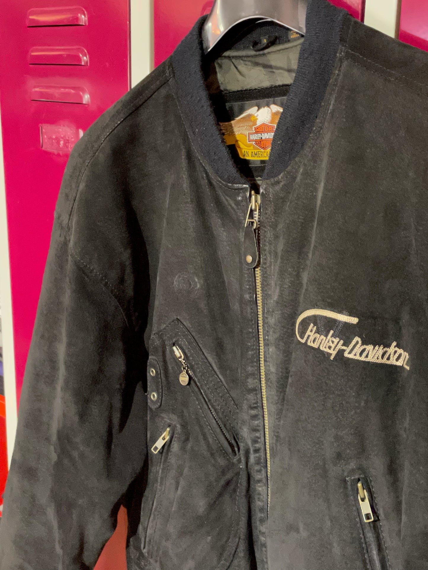 HARLEY DAVIDSON SUEDE LEATHER BOMBER JACKET SZ: L