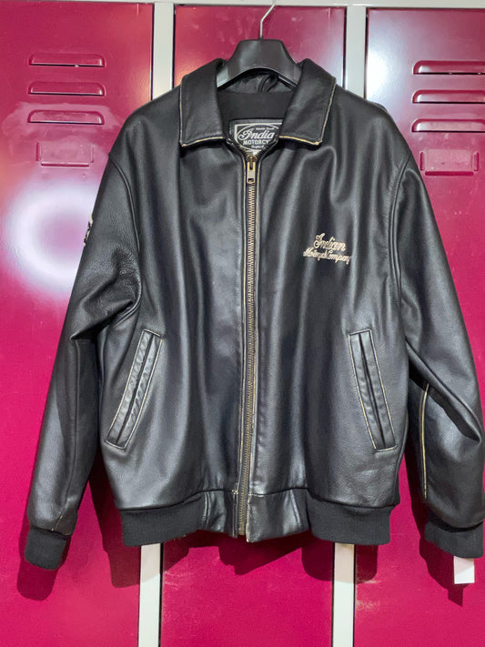 INDIAN MOTORCYCLE "BIG INDIAN PATCH LOGO" LEATHER VARSITY JACKET SZ: L