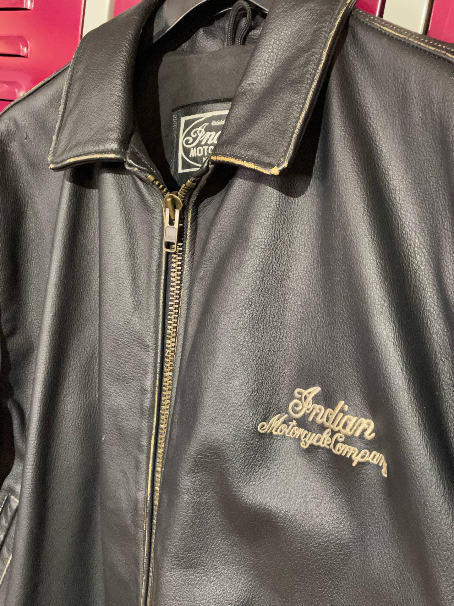 INDIAN MOTORCYCLE "BIG INDIAN PATCH LOGO" LEATHER VARSITY JACKET SZ: L