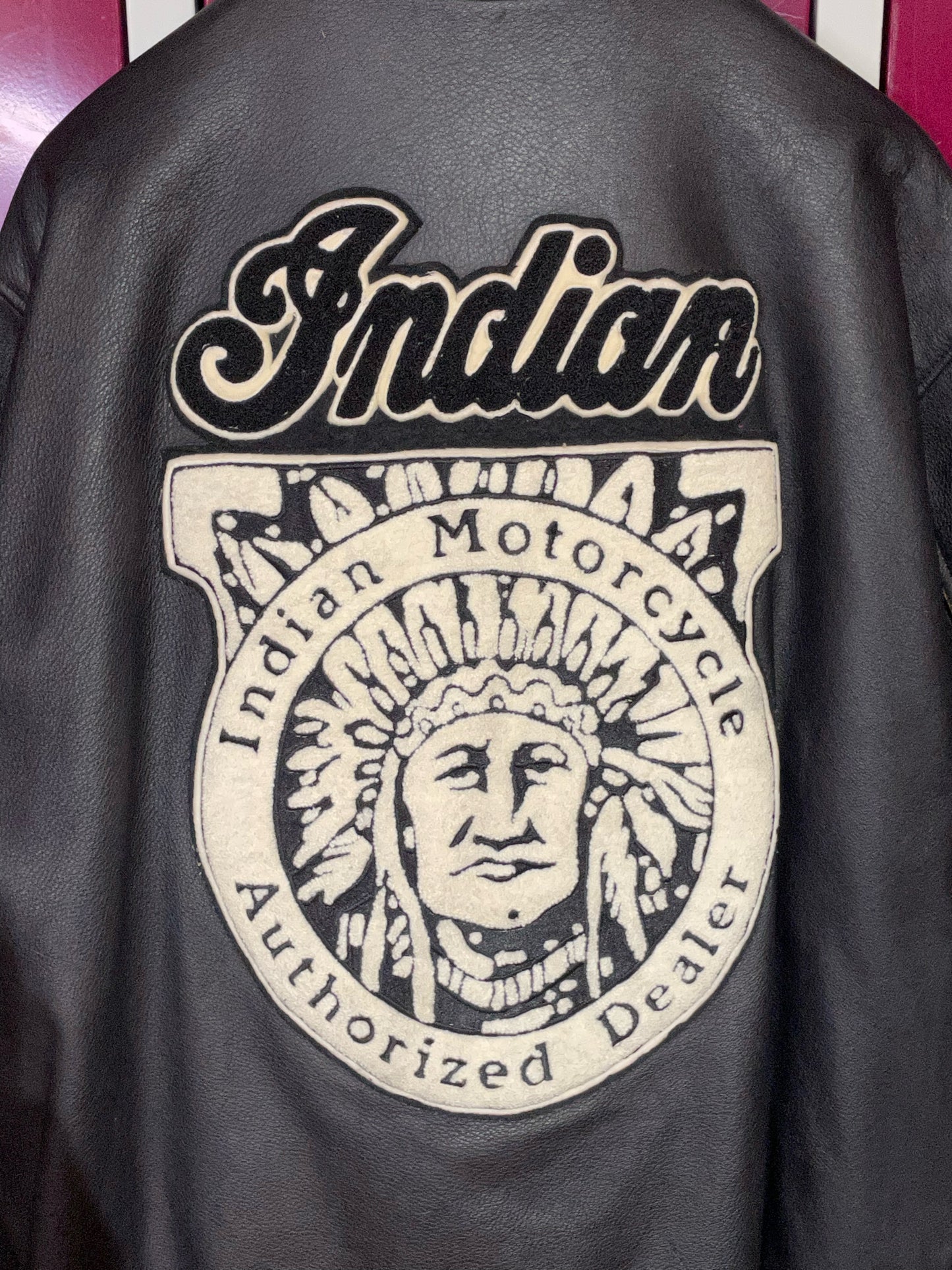INDIAN MOTORCYCLE "BIG INDIAN PATCH LOGO" LEATHER VARSITY JACKET SZ: L