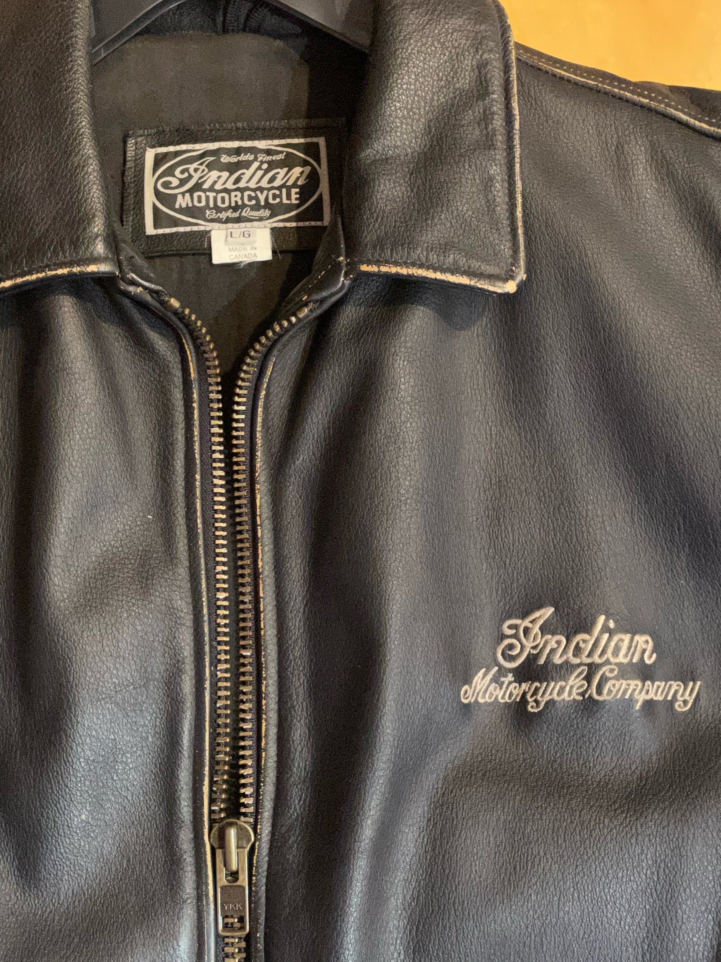 INDIAN MOTORCYCLE "BIG INDIAN PATCH LOGO" LEATHER VARSITY JACKET SZ: L