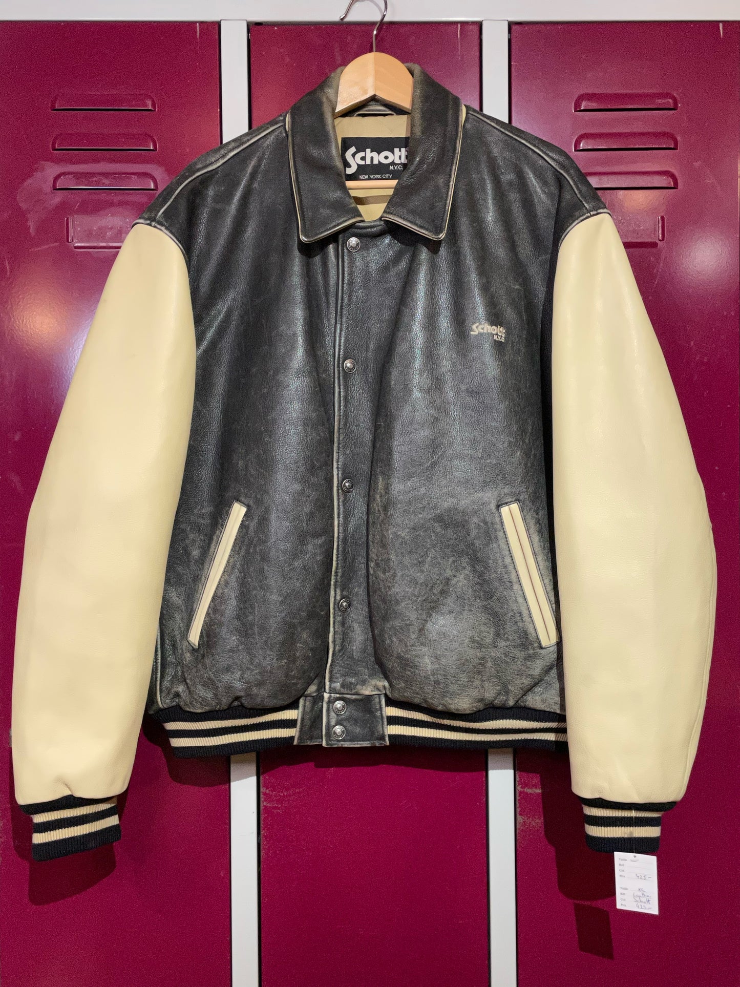 SCHOTT N.Y.C LEATHER BICOLOR VARSITY JACKET SZ: XL
