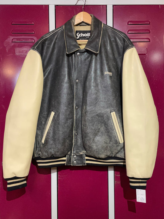 SCHOTT N.Y.C LEATHER BICOLOR VARSITY JACKET SZ: XL