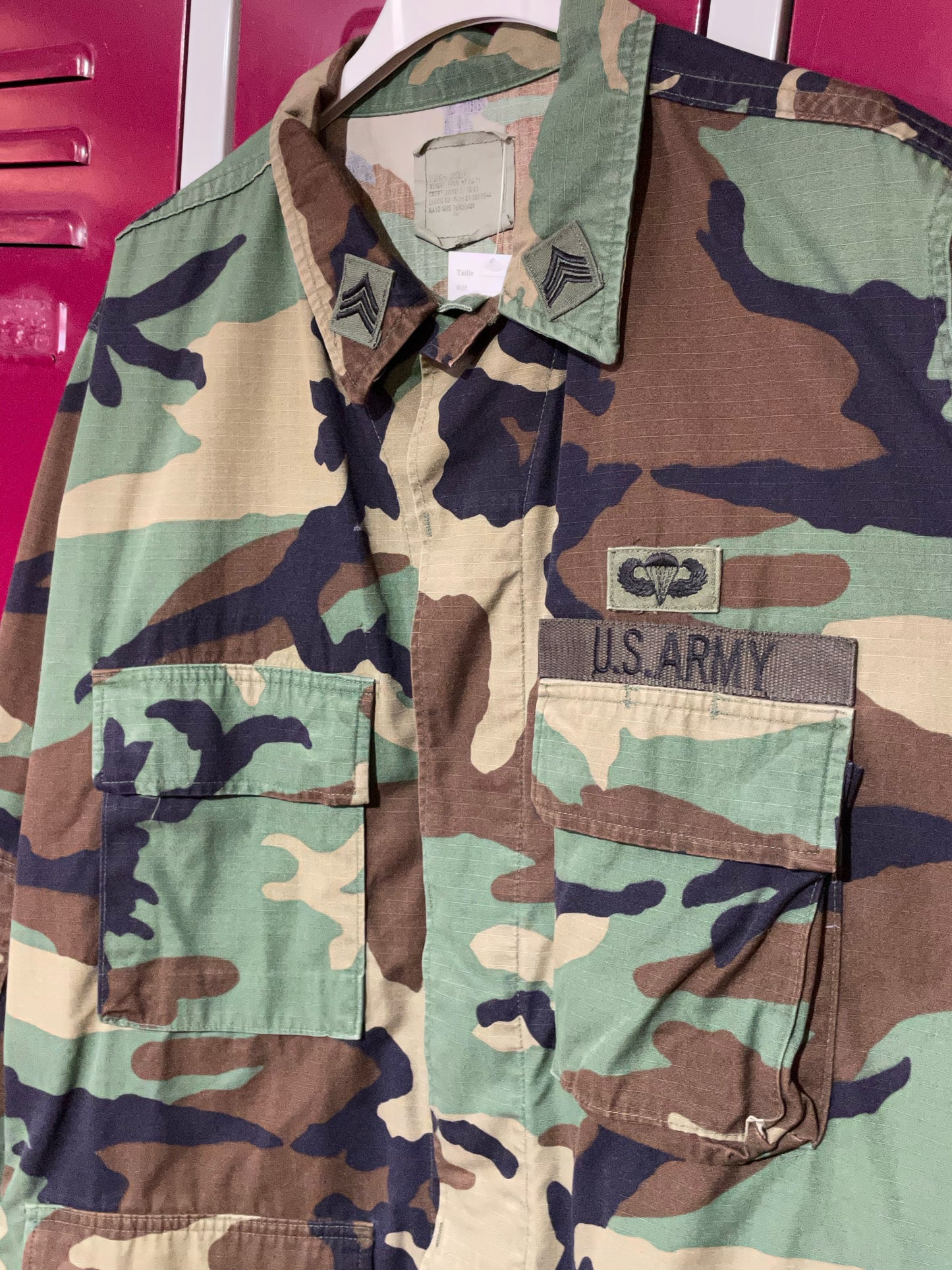 VINTAGE USA ARMY WOODLAND CAMO FIELD JACKET SZ: M/L