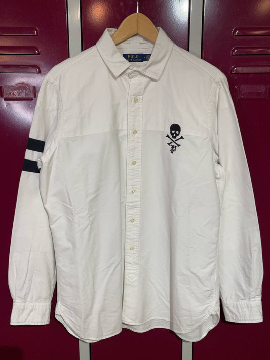 RALPH LAUREN SKULL AND CROSSBONES EMBROIDERED OXFORD SHIRT SZ: M