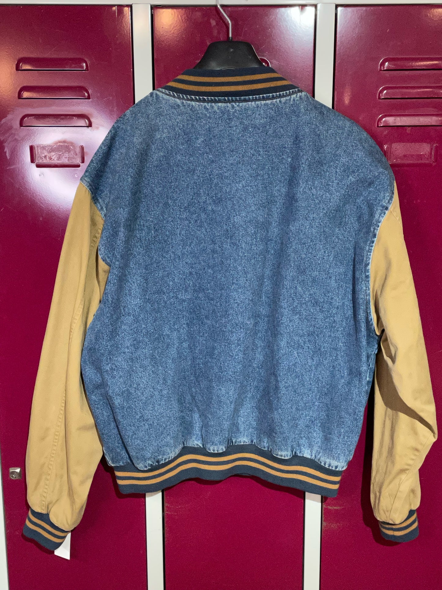 DUNBROOKE CHERRINGTON BEACHCLEANERS VINTAGE DENIM VARSITY JACKET SZ: L
