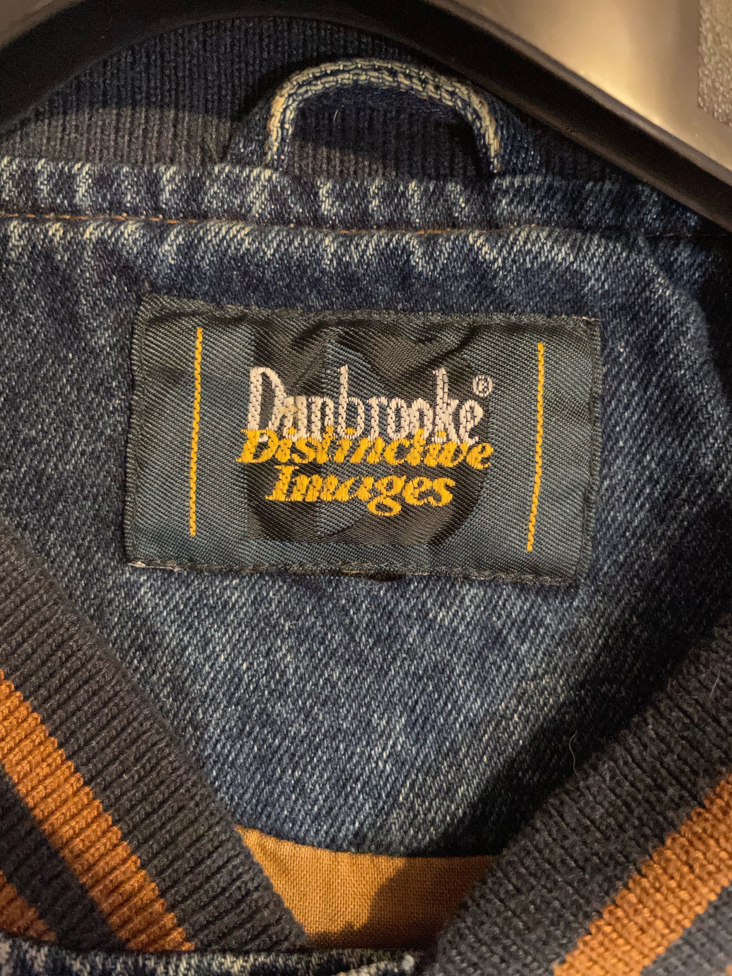 DUNBROOKE CHERRINGTON BEACHCLEANERS VINTAGE DENIM VARSITY JACKET SZ: L