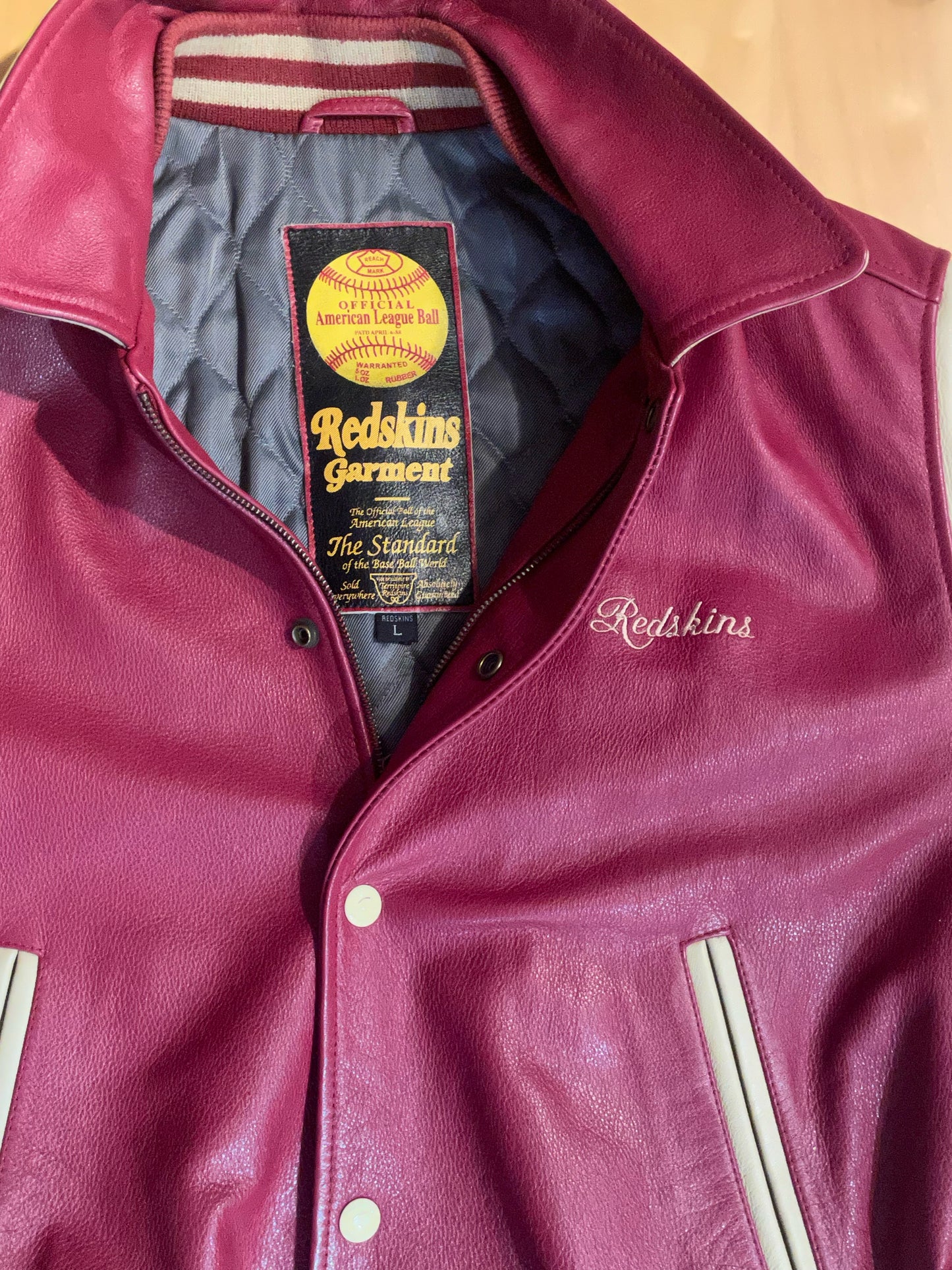 REDSKINS VARSITY LEATHER JACKET SZ: L