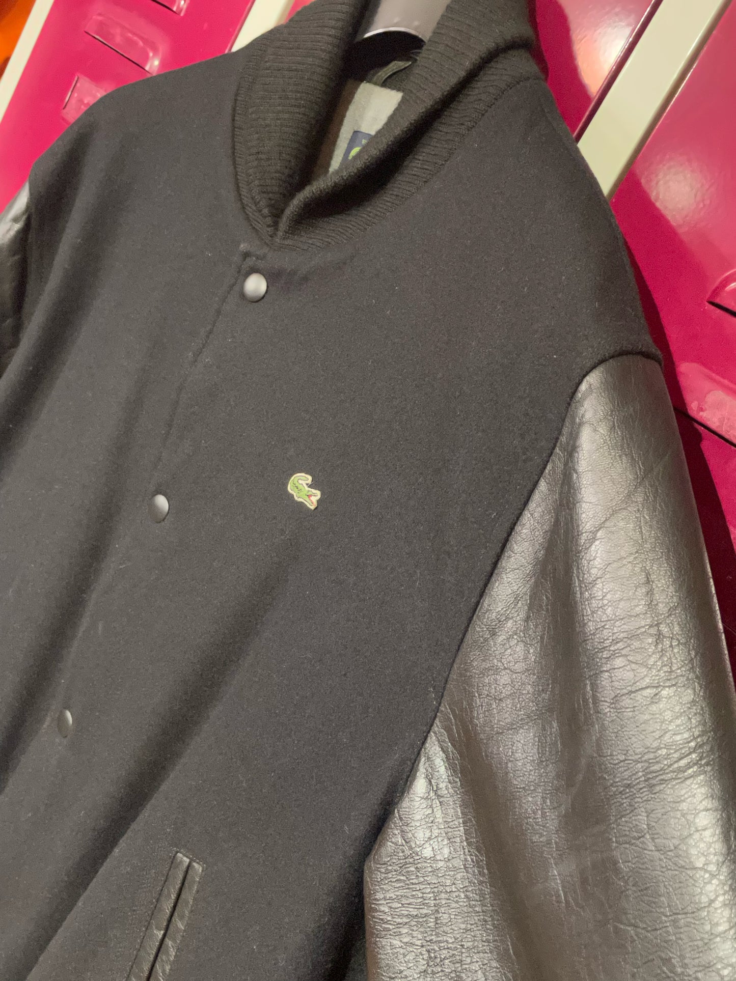 LACOSTE VINTAGE WOOL & LEATHER VARSITY JACKET SZ: L