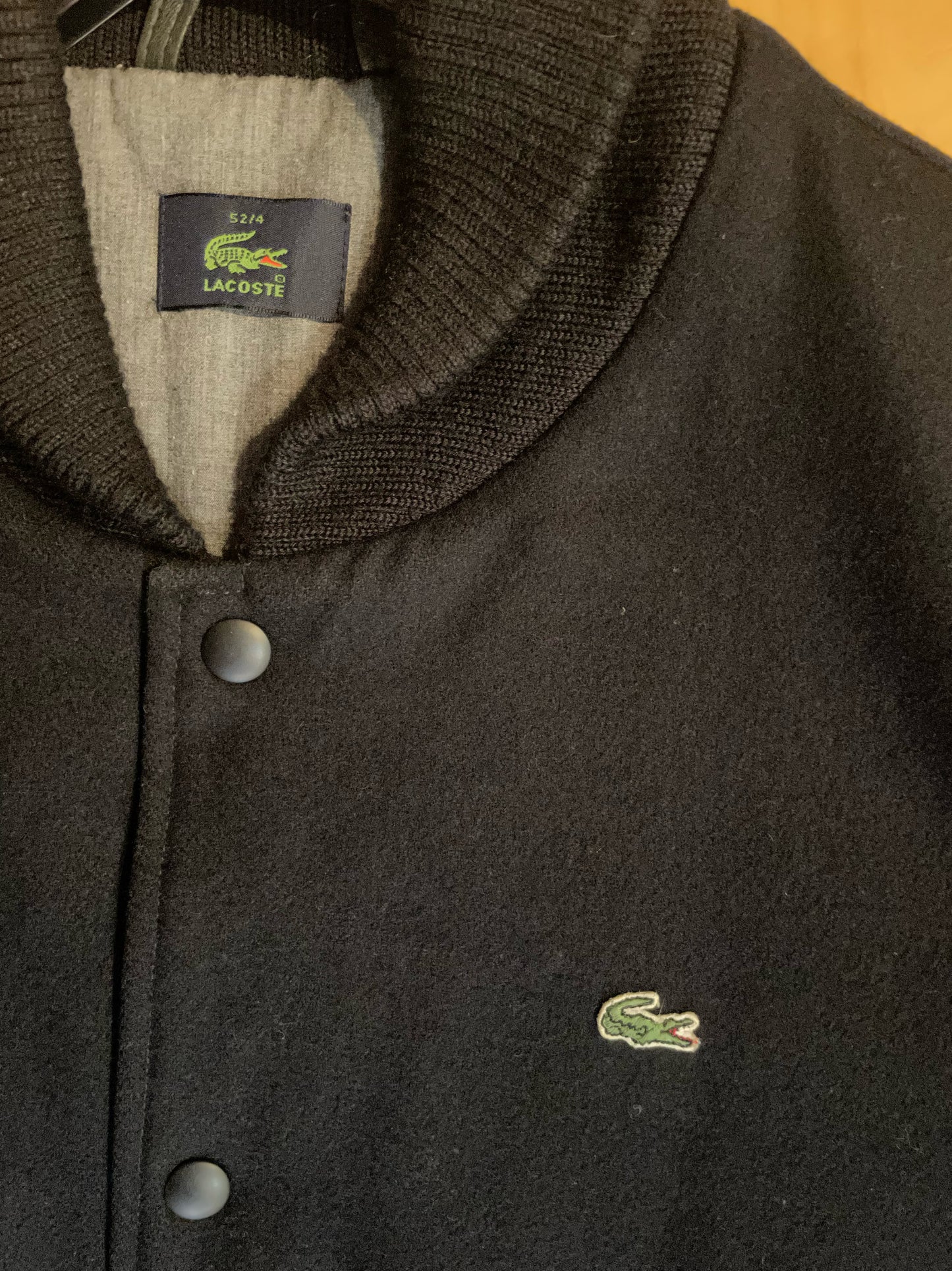 LACOSTE VINTAGE WOOL & LEATHER VARSITY JACKET SZ: L