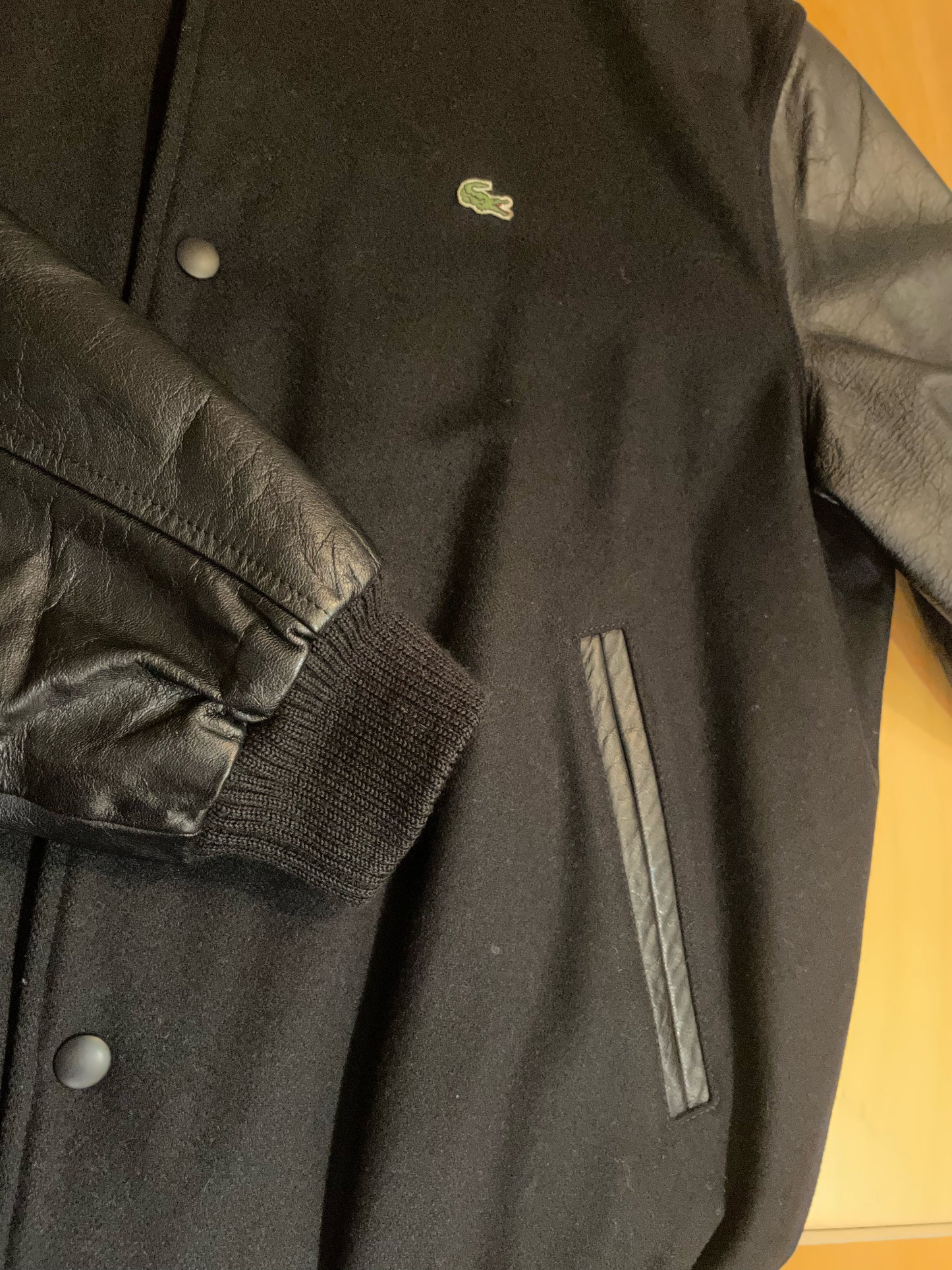 LACOSTE VINTAGE WOOL & LEATHER VARSITY JACKET SZ: L