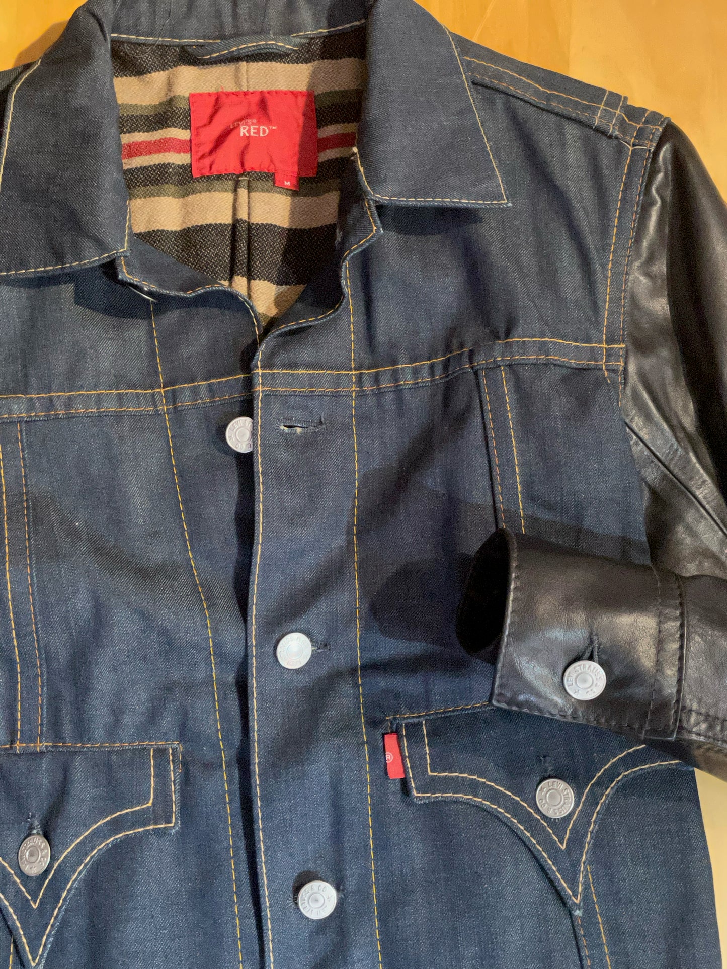 LEVI'S RED DENIM & LEATHER SLEEVES JACKET SZ: M