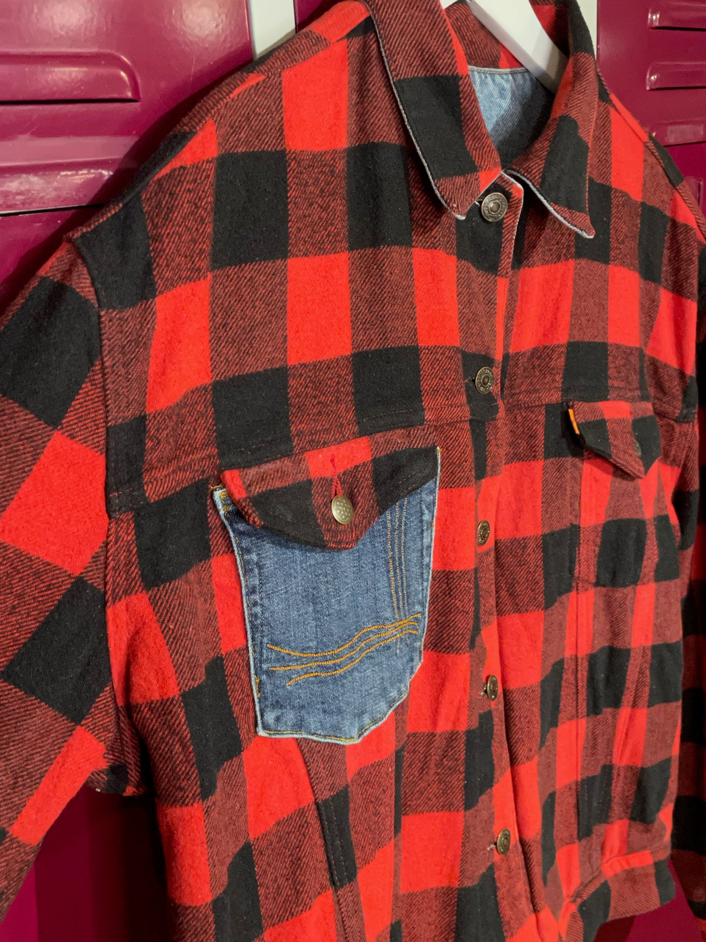 LEVI'S VINTAGE REVERSIBLE DENIM JACKET BUFFALO & PLAID LINED JACKET SZ: XL