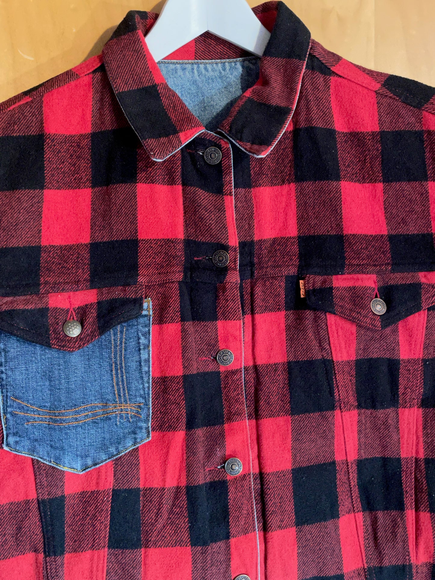 LEVI'S VINTAGE REVERSIBLE DENIM JACKET BUFFALO & PLAID LINED JACKET SZ: XL