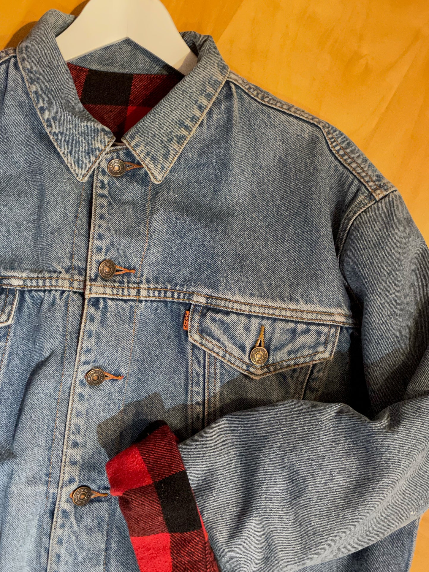LEVI'S VINTAGE REVERSIBLE DENIM JACKET BUFFALO & PLAID LINED JACKET SZ: XL