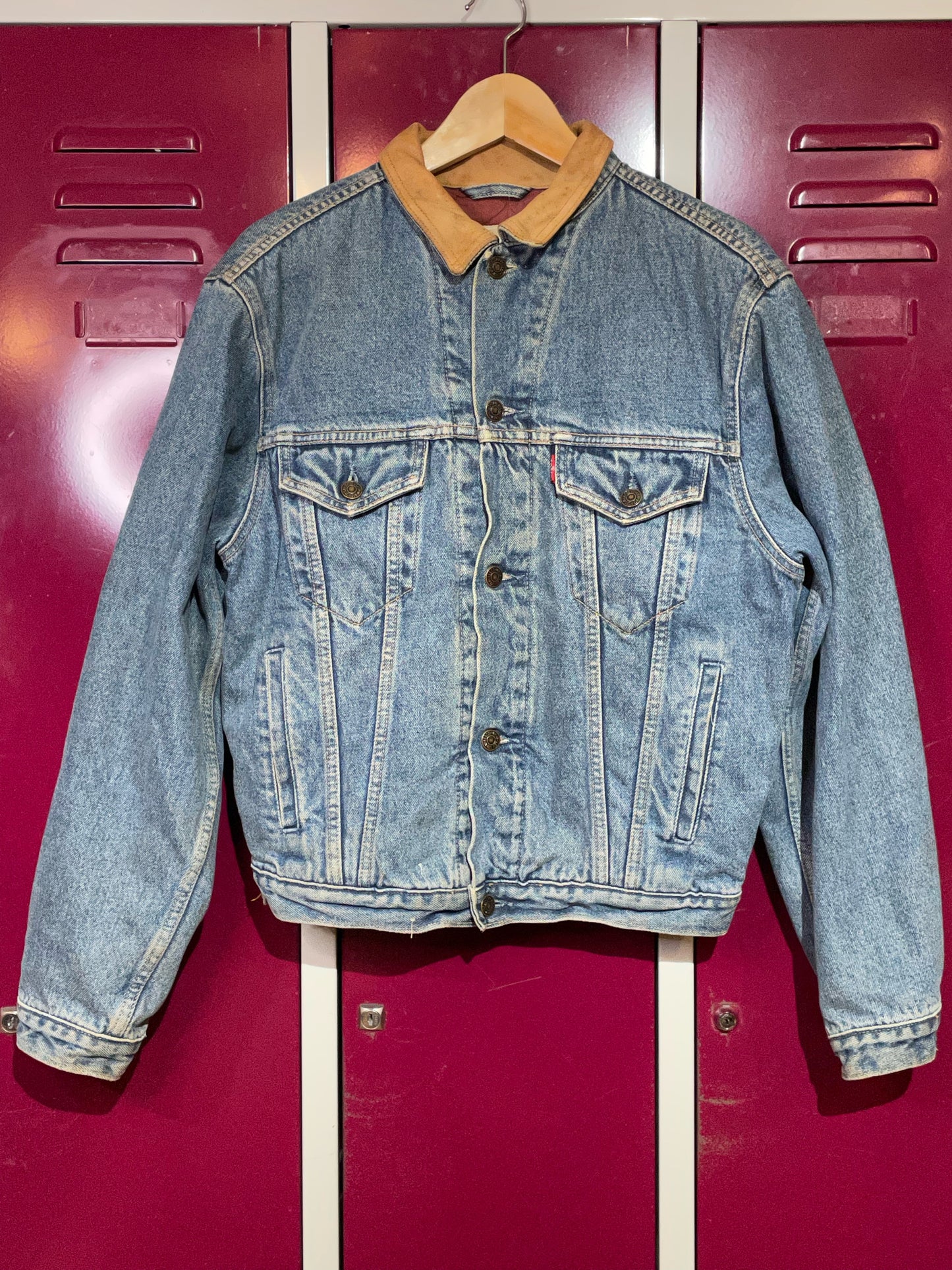 LEVI'S VINTAGE LEATHER COLLAR DENIM JACKET SZ: S
