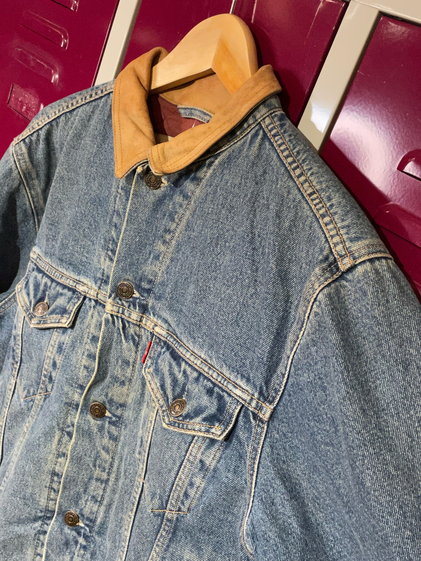 LEVI'S VINTAGE LEATHER COLLAR DENIM JACKET SZ: S