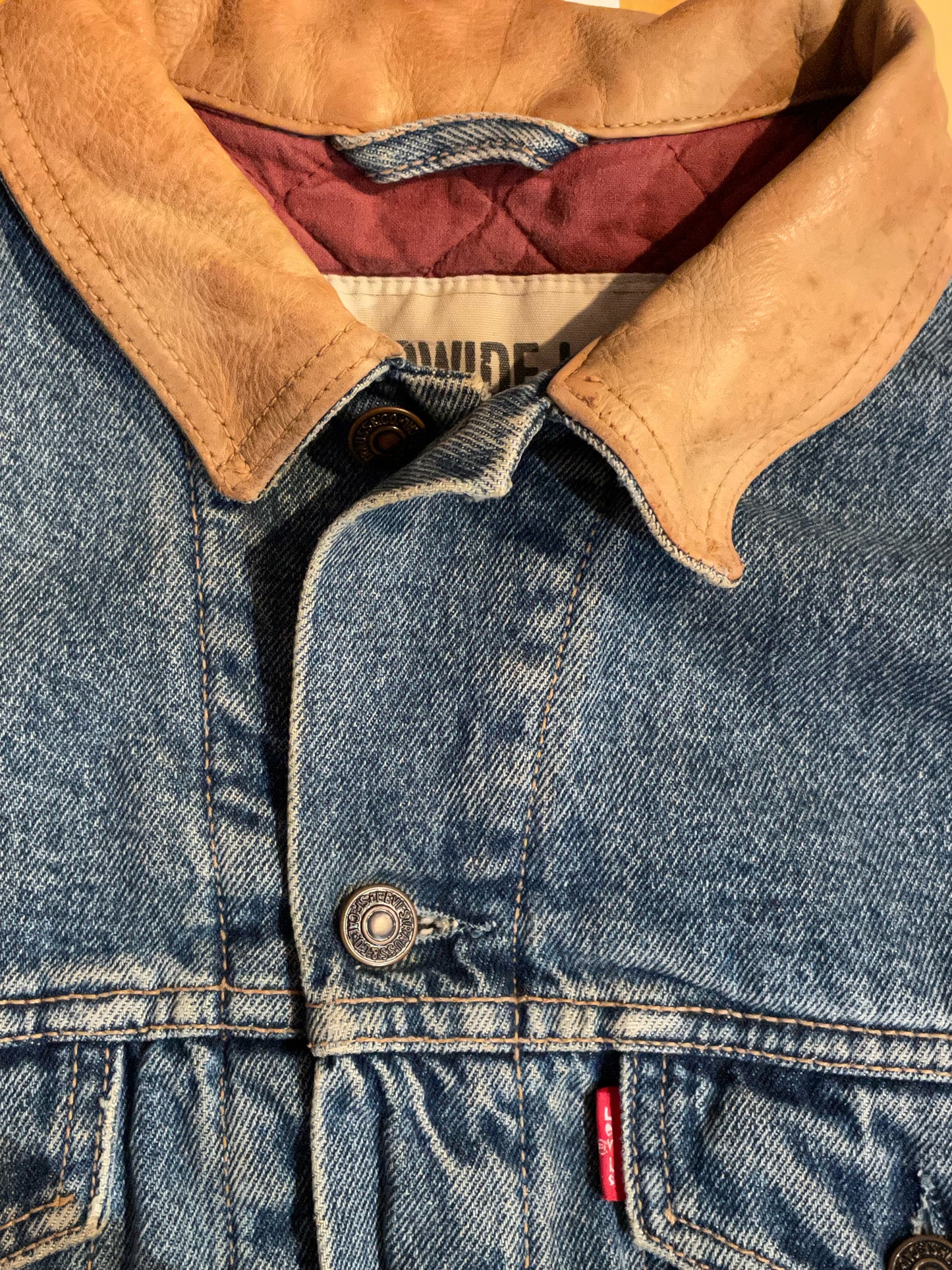 LEVI'S VINTAGE LEATHER COLLAR DENIM JACKET SZ: S