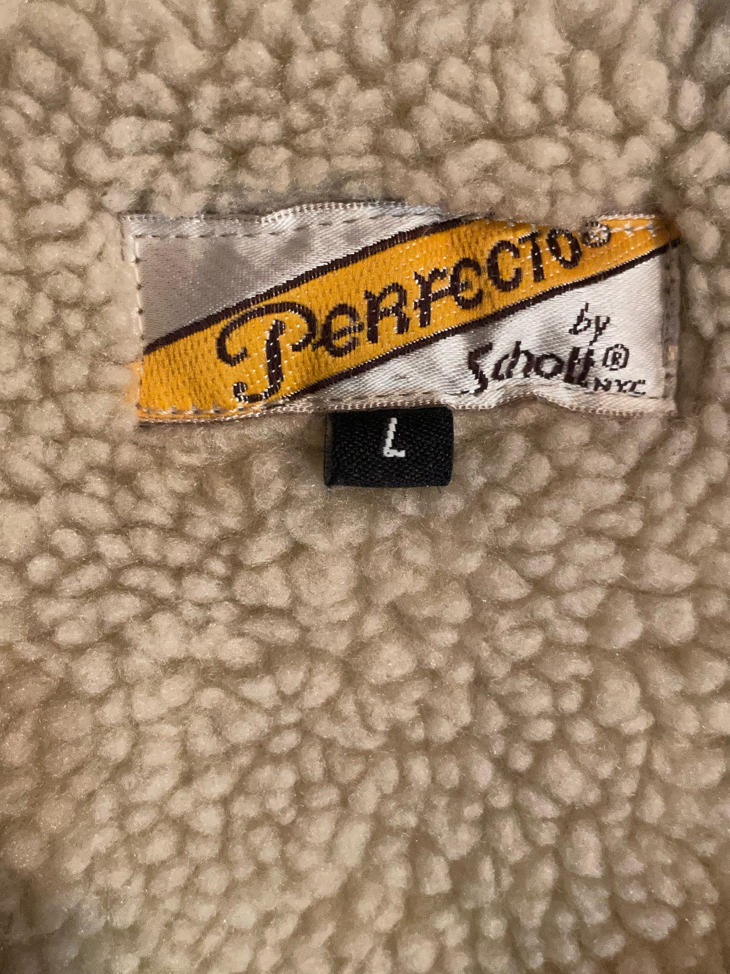 SCHOTT NYC PERFECTO SHERPA DENIM JACKET SZ: L