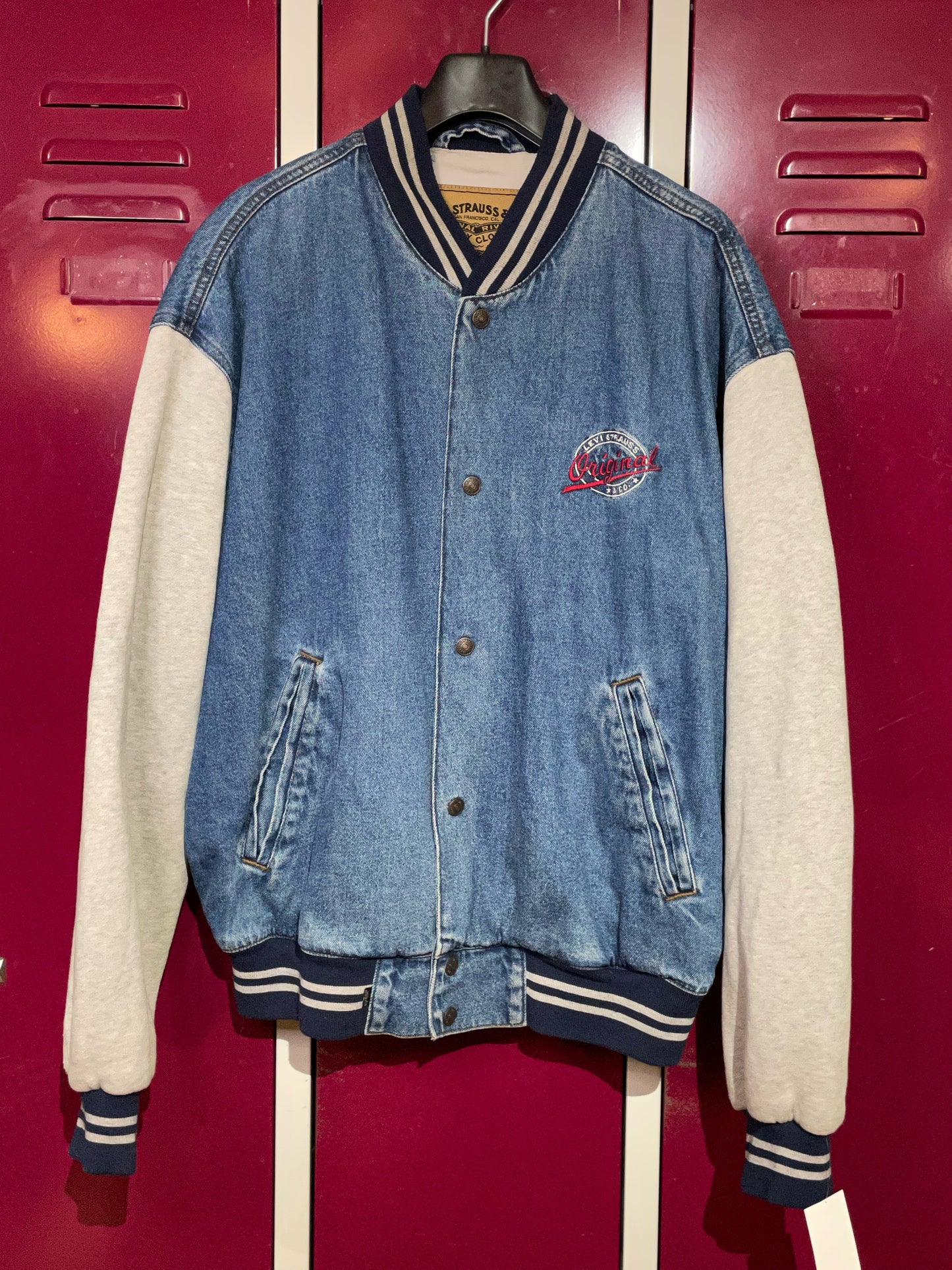 LEVI'S DENIM & COTTON SLEEVES VARSITY JACKET SZ: L