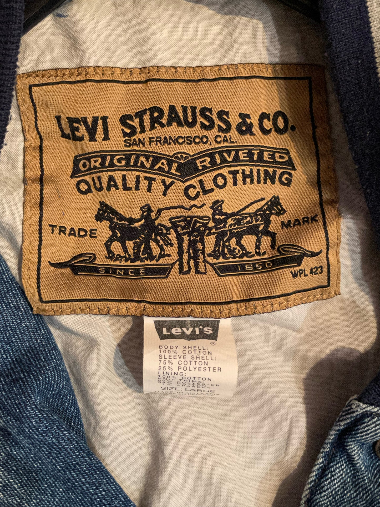 LEVI'S DENIM & COTTON SLEEVES VARSITY JACKET SZ: L