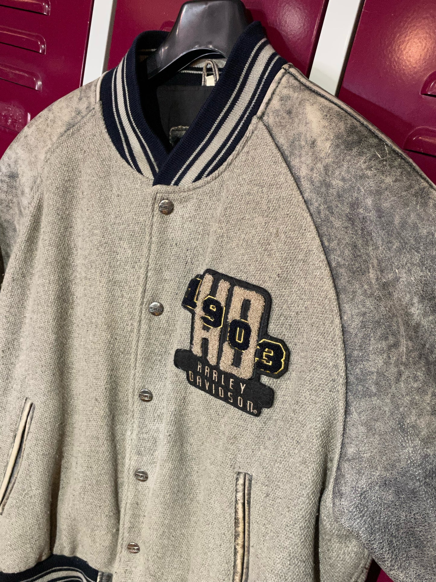 HARLEY DAVIDSON COTTON & LEATHER SLEEVES VARSITY JACKET SZ: L