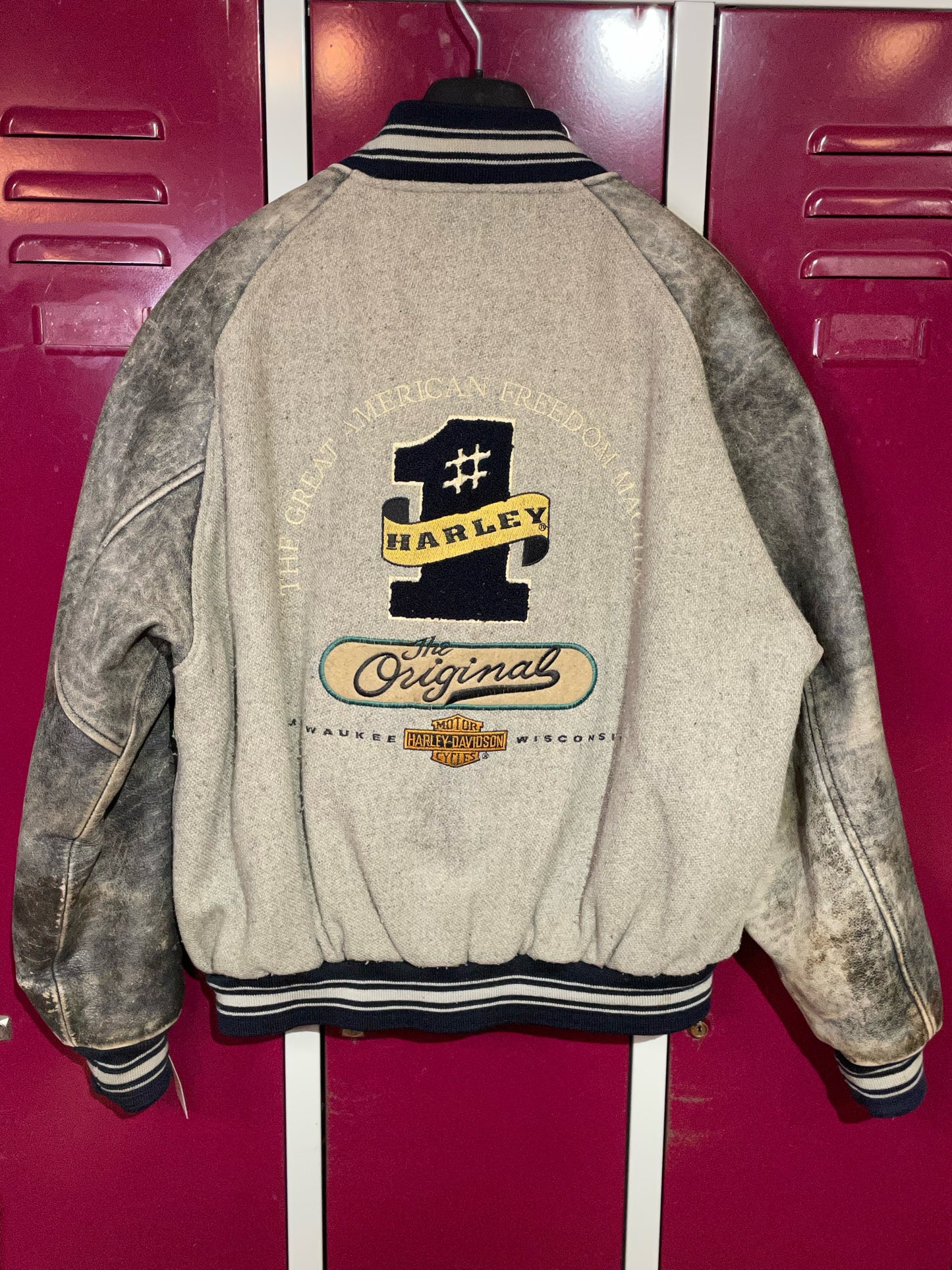 HARLEY DAVIDSON COTTON & LEATHER SLEEVES VARSITY JACKET SZ: L