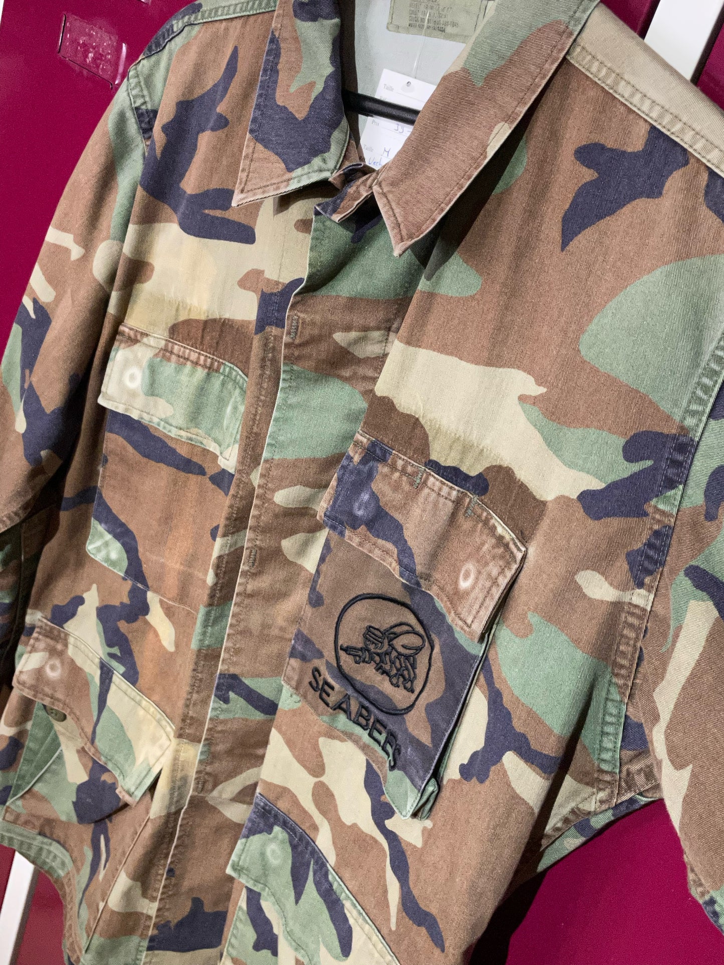 US NAVY WOODLAND CAMO SEABEES COMBAT JACKET SZ: M