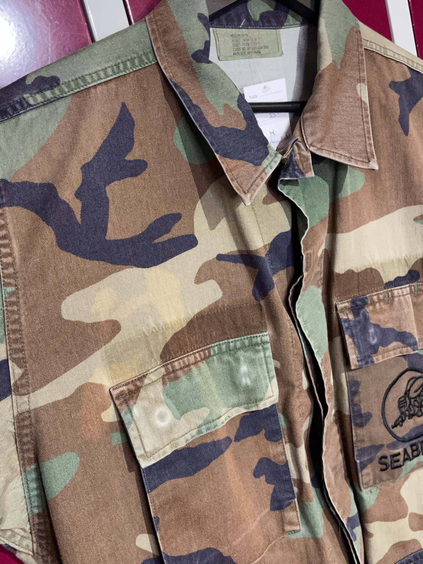 US NAVY WOODLAND CAMO SEABEES COMBAT JACKET SZ: M