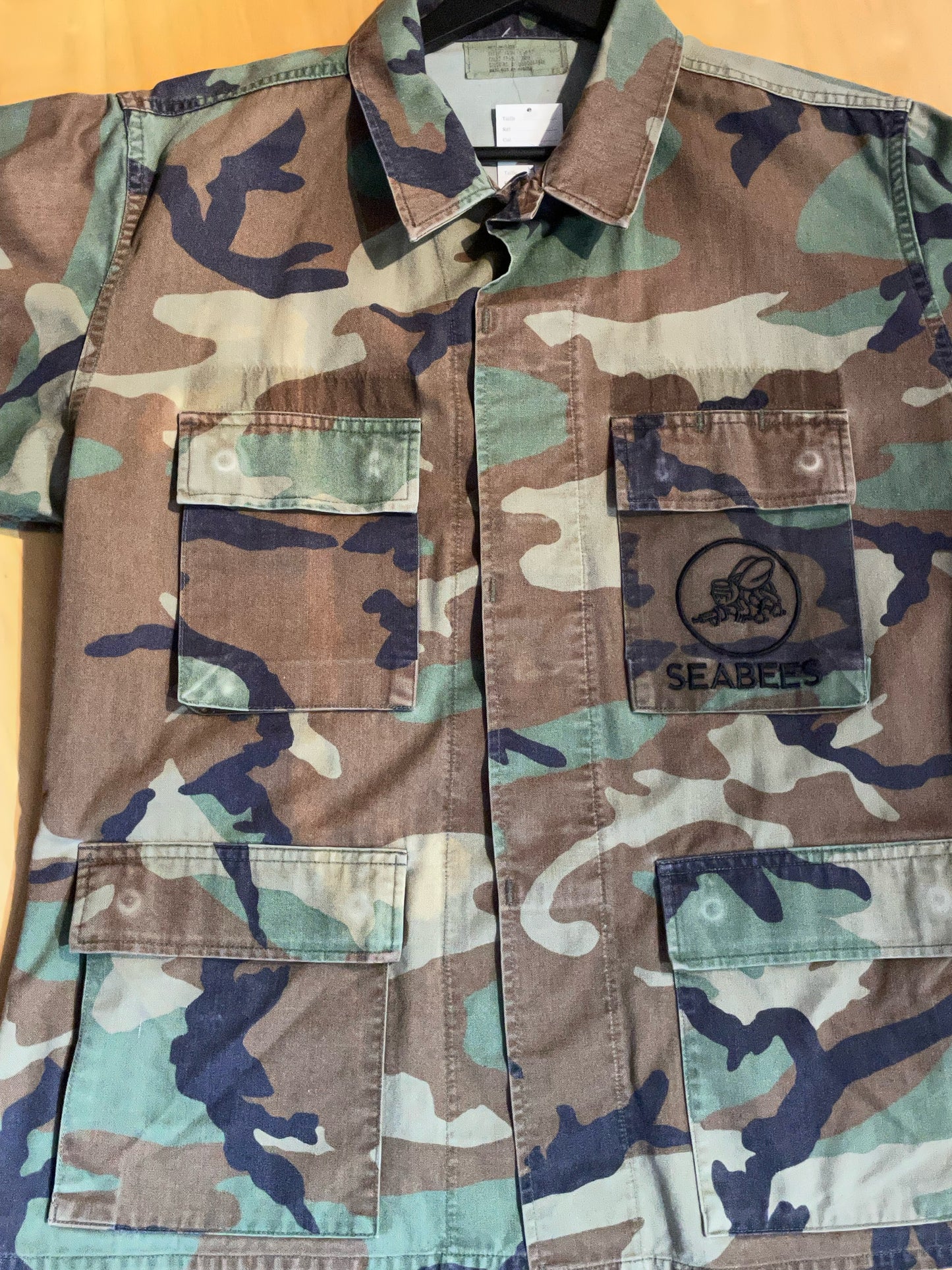 US NAVY WOODLAND CAMO SEABEES COMBAT JACKET SZ: M
