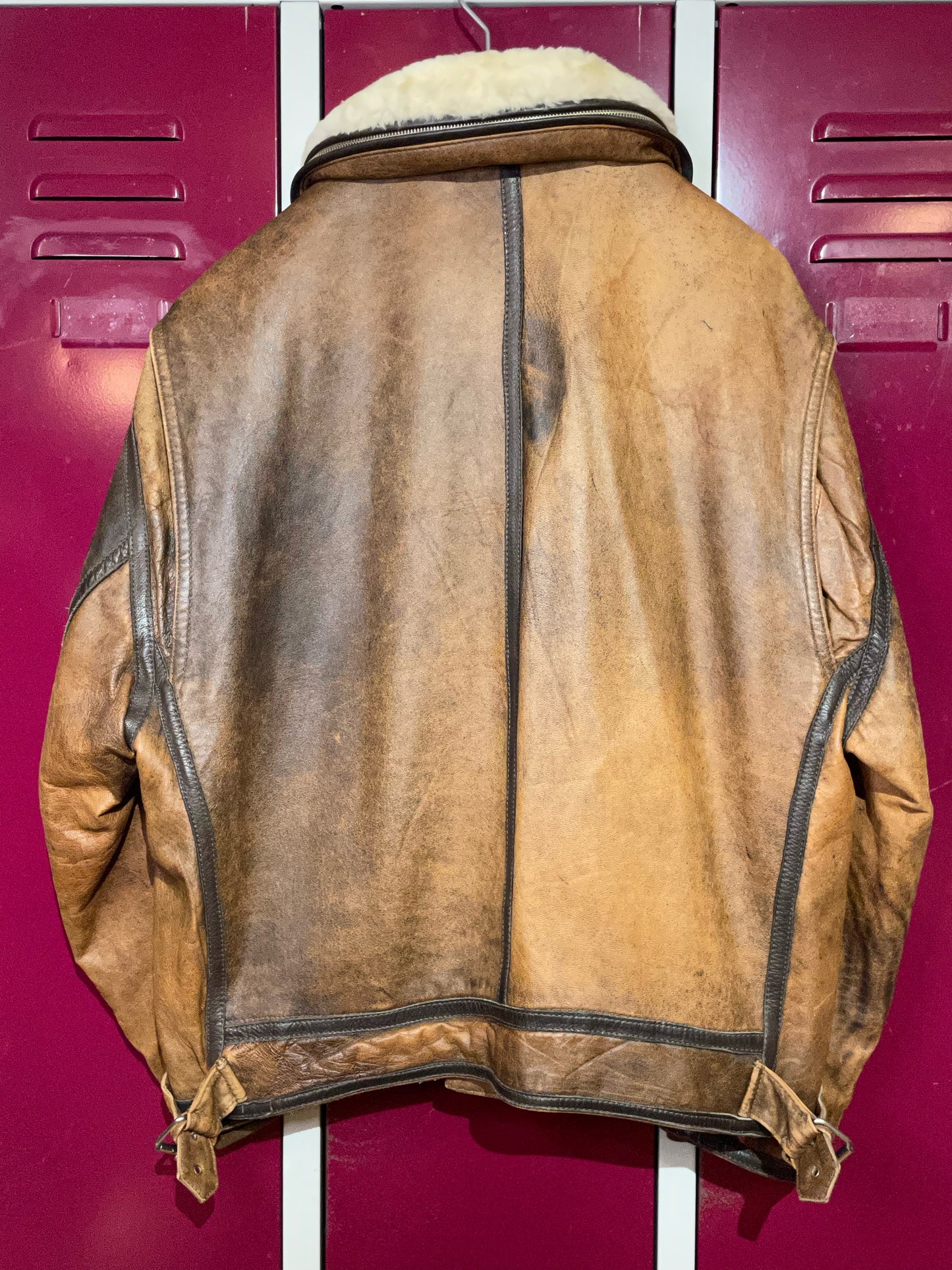 SHOWA VINTAGE PATCH LEATHER JACKET  SZ: 48=L